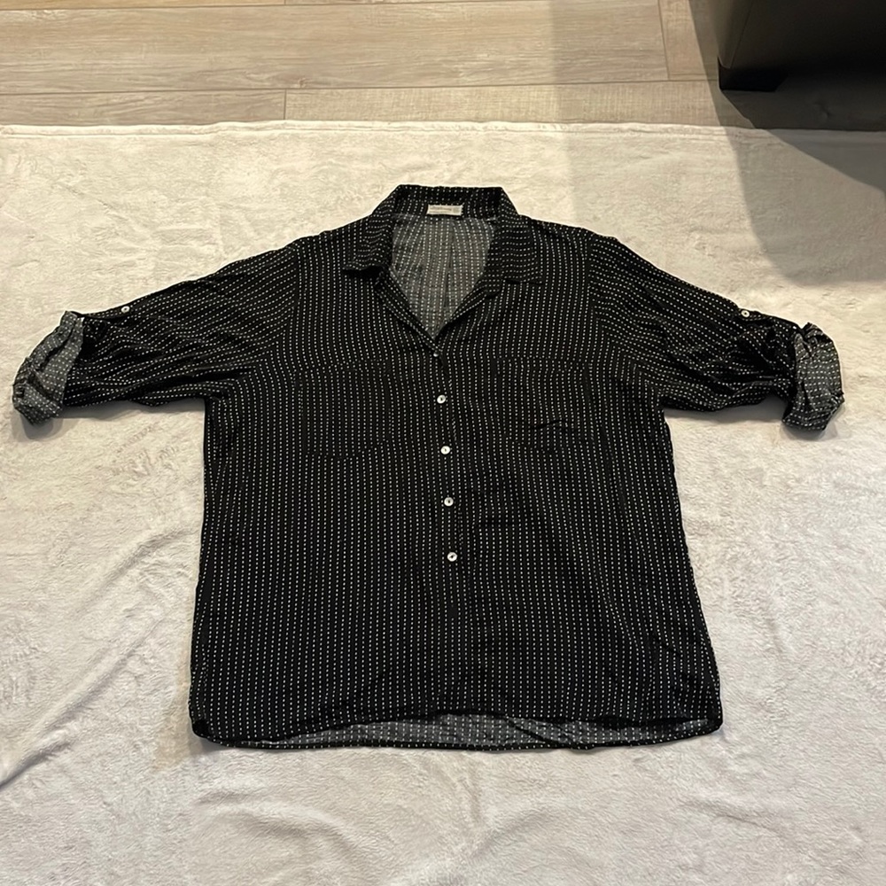Plus size Black Flowy Button down with White dots